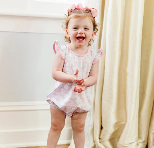 Pink Trellis Bow Girls Flutter Bubble