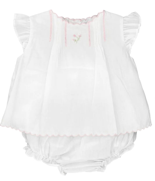 Petit Ami Flower Embroidered Girls White Bloomer Set