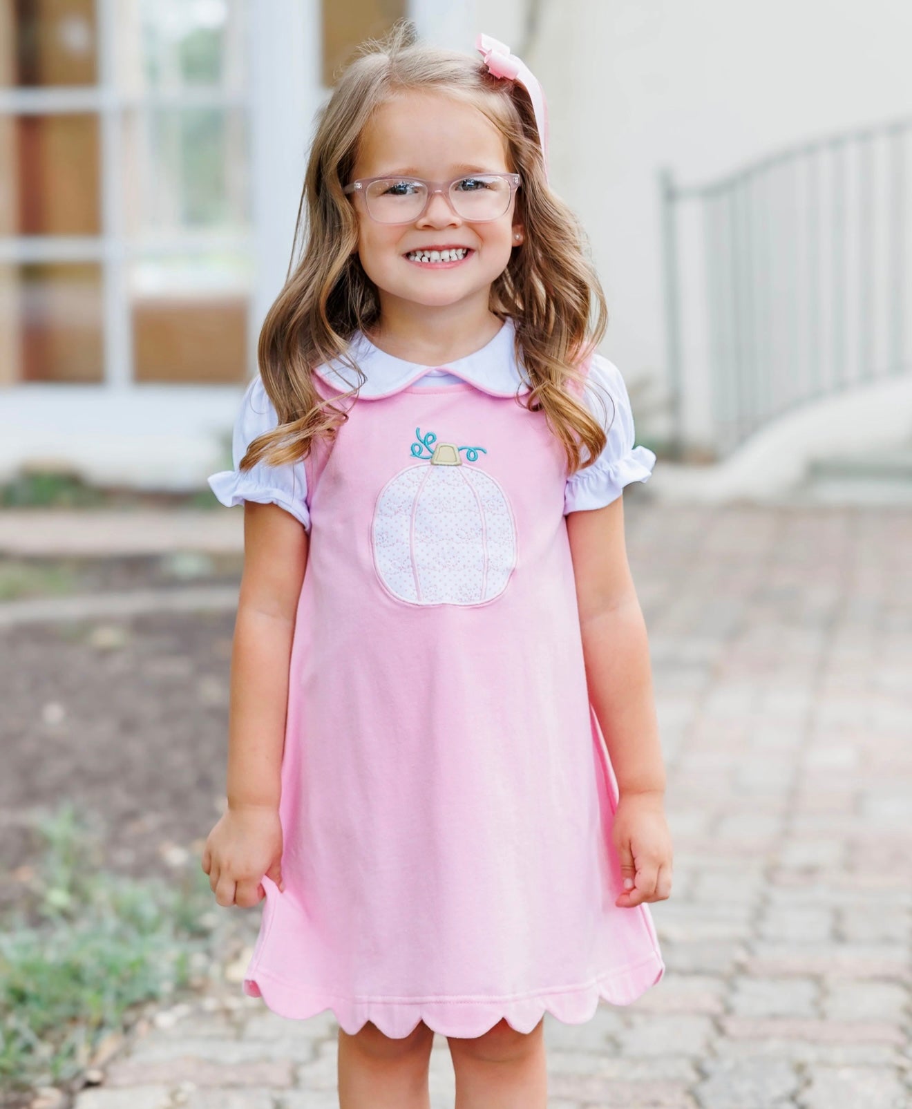 Pretty in Pink Girls Pumpkin Jumper with Peter Pan Collar