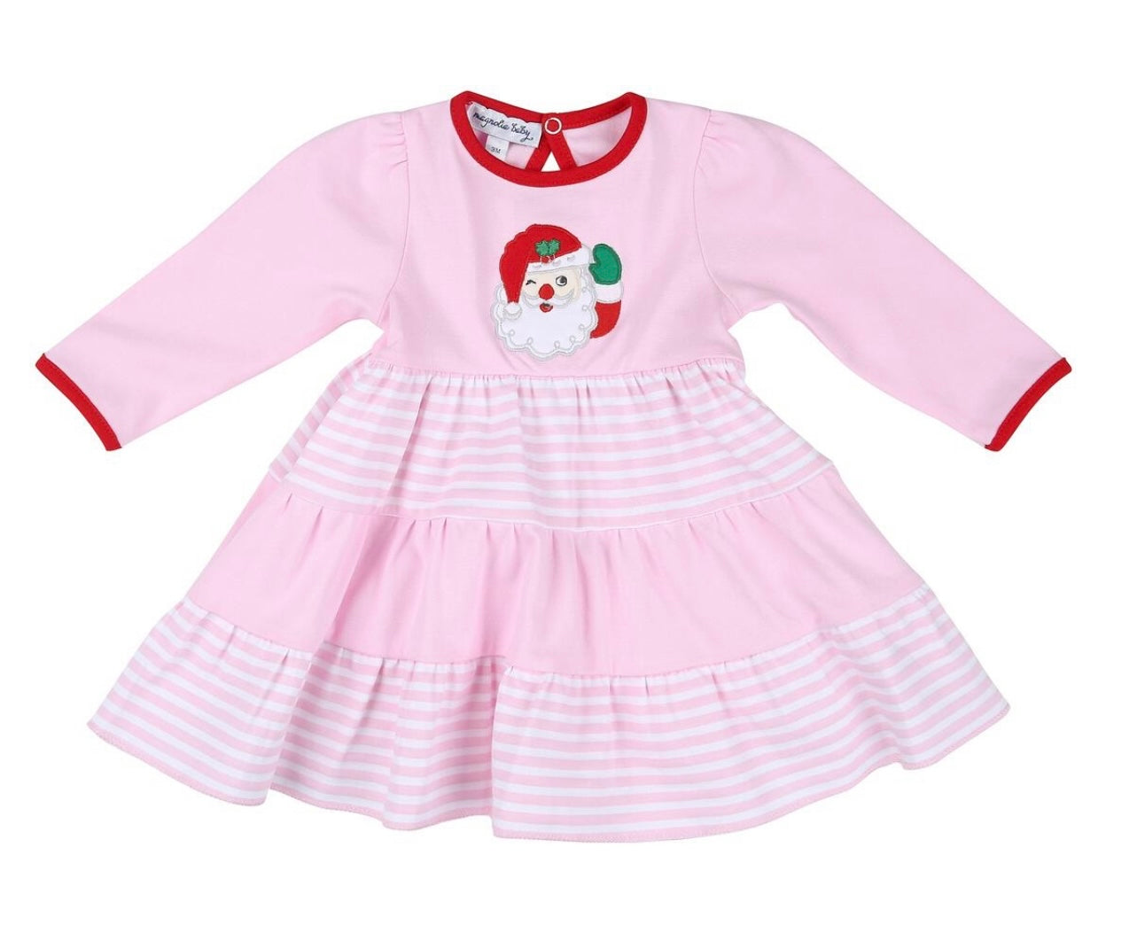 Winking Santa Appliqué Tiered Girls Dress