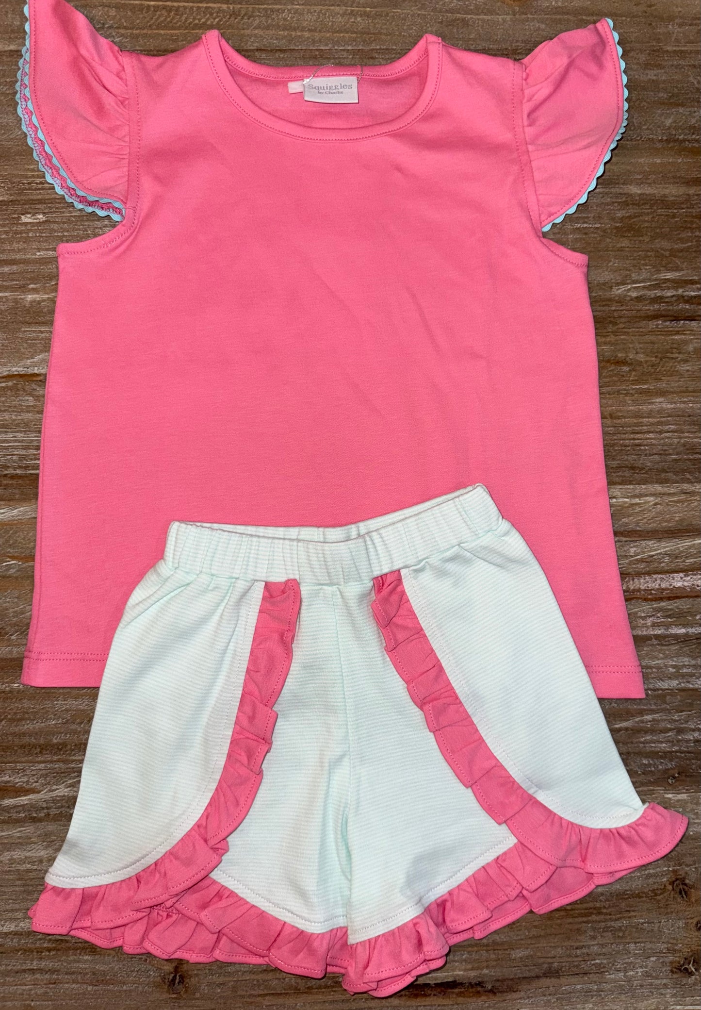 Pink/Blue Ruffle Girls Short Set with Ric/Rac Top