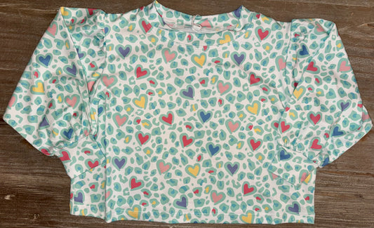Leopard/Hearts Girls Puff Sleeve Top