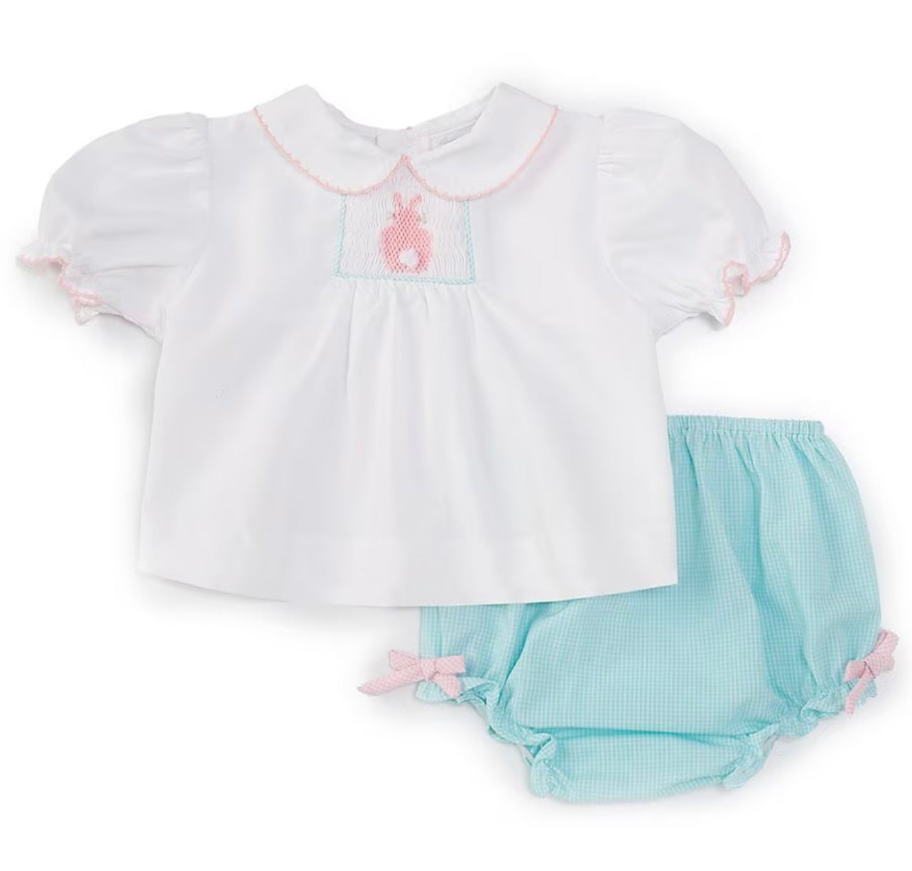 Petit Ami Aqua Check Bunny Girls Diaper Set with Bonnet