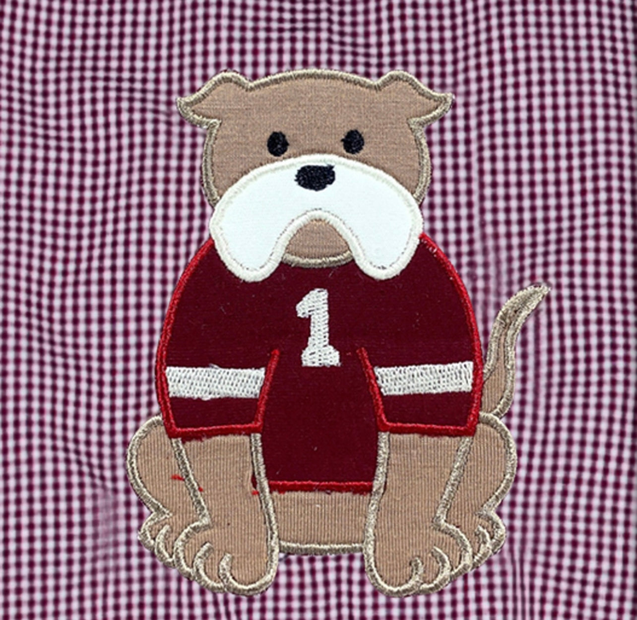 Maroon/White Boys Bulldog Appliqué Bubble