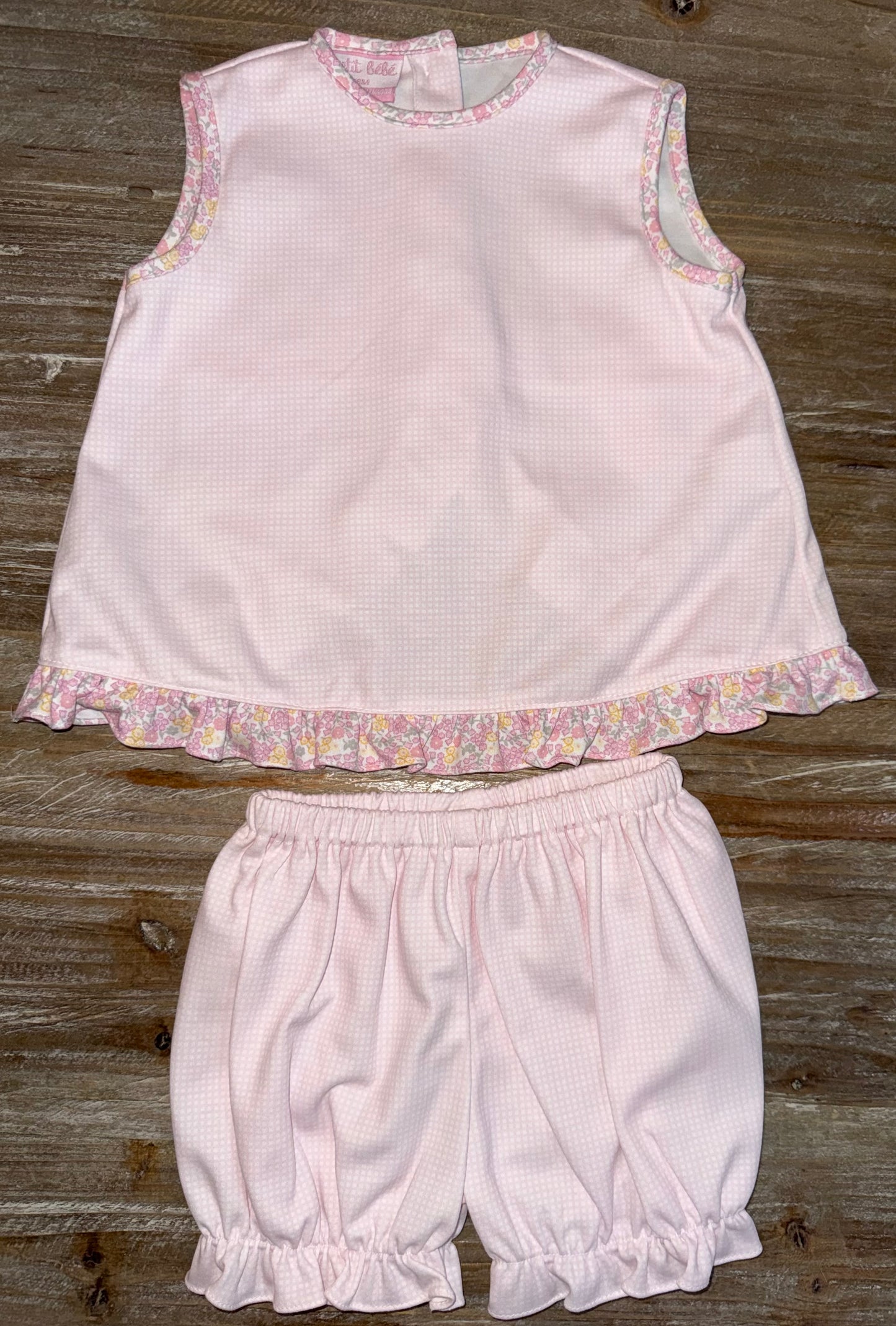 Pink Knit Gingham/Multi Flower Girls Bloomer Set