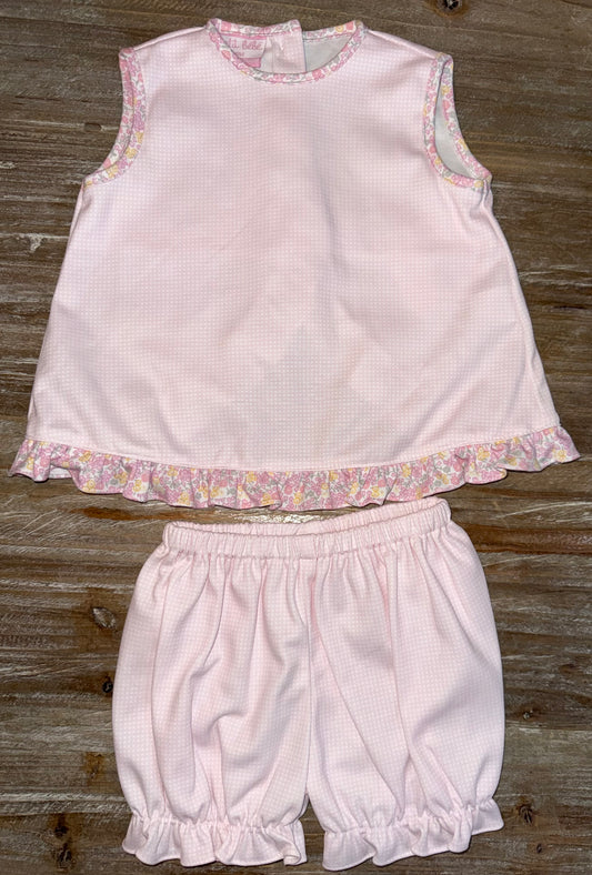 Pink Knit Gingham/Multi Flower Girls Bloomer Set