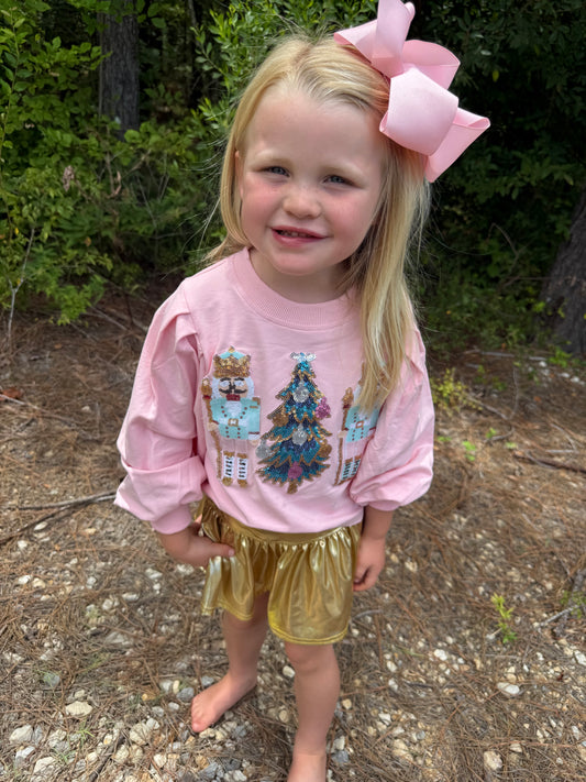 Nutcracker Sequin Puff Sleeve Girls Sweatshirt