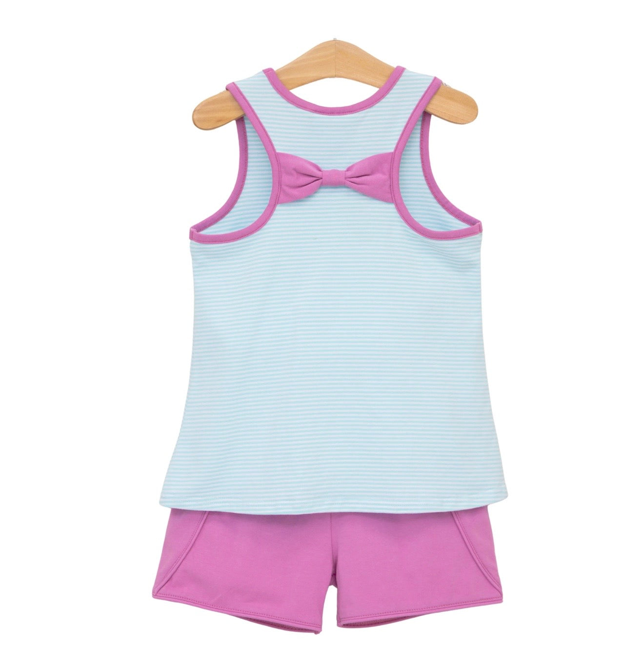 Abby Aqua Stripe & Fuchsia Bow Back Girls Short Set
