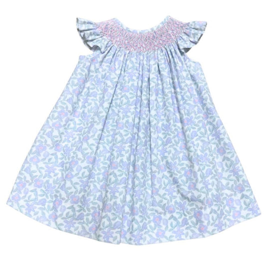 Floral Bishop Angel Wing Smocked Girls Dress