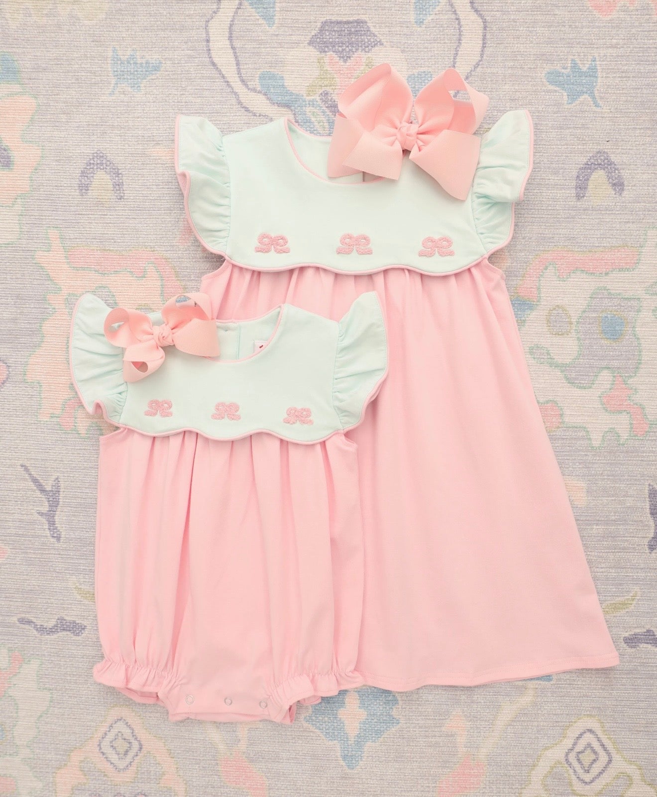 French Knot Bow Scallop Girls Dress