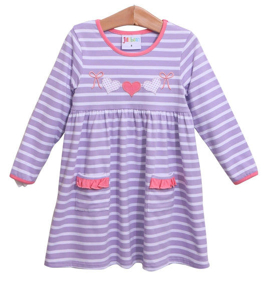 Heart Banner Appliqué Girls Pocket Dress