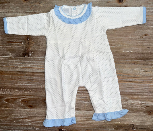 Squiggles Light Blue Dot Girls Ruffle Romper