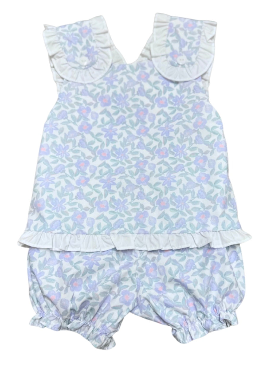 Pastel Floral Cross Back Girls Bloomer Set