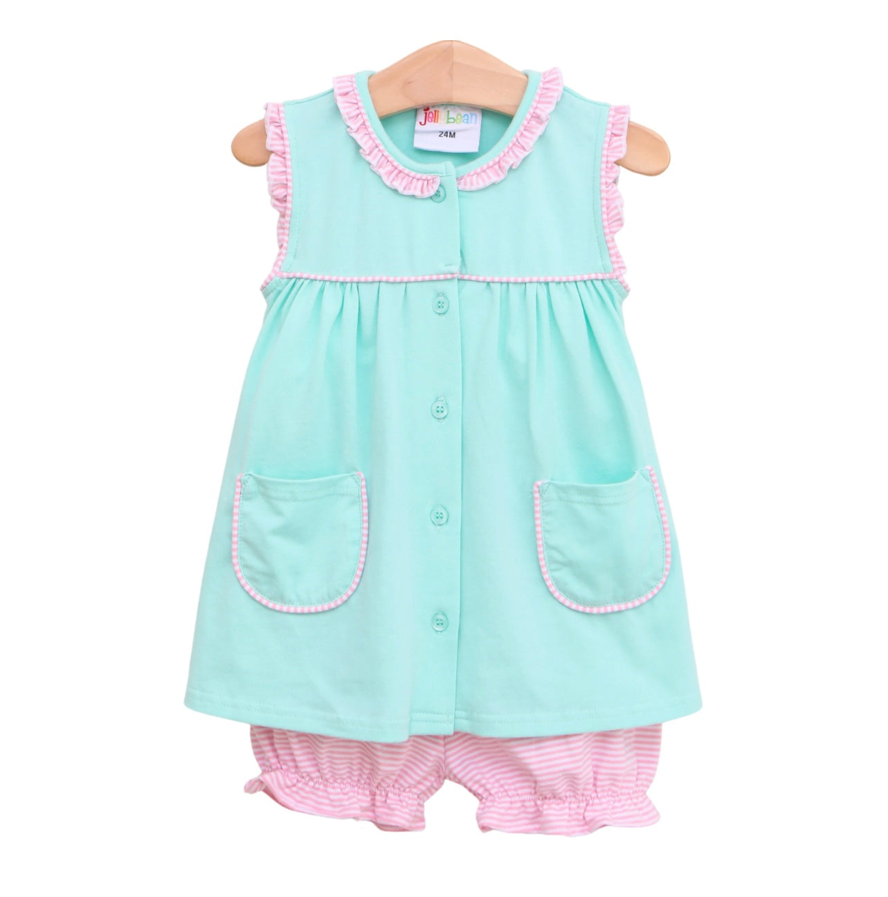 Harper Mint & Pink Stripe Girls Bloomer Set