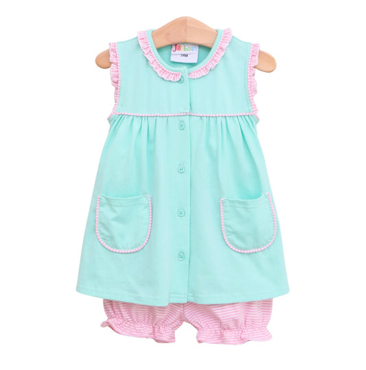 Harper Mint & Pink Stripe Girls Bloomer Set