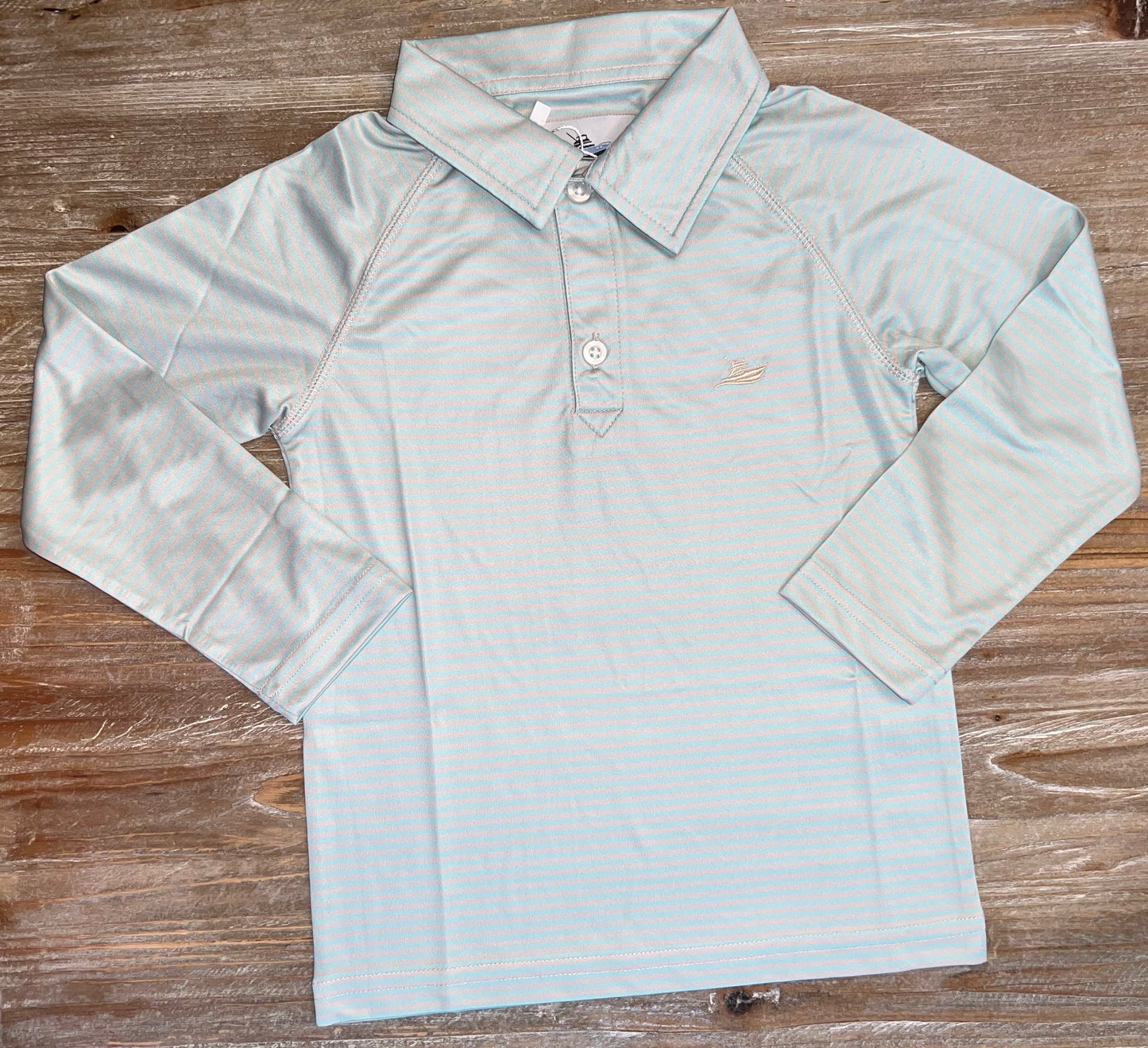 Stone/Surf Long Sleeve Boys Polo Shirt