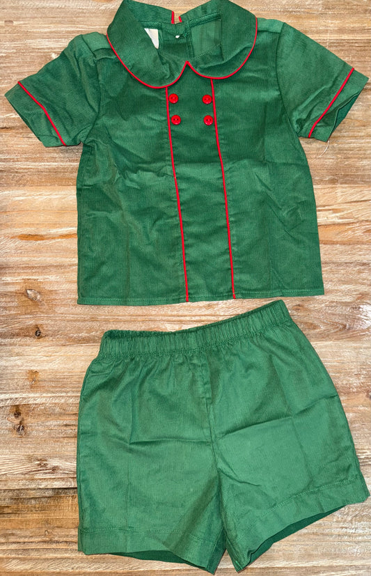 Green and Red Corduroy Michael Boys Short Set