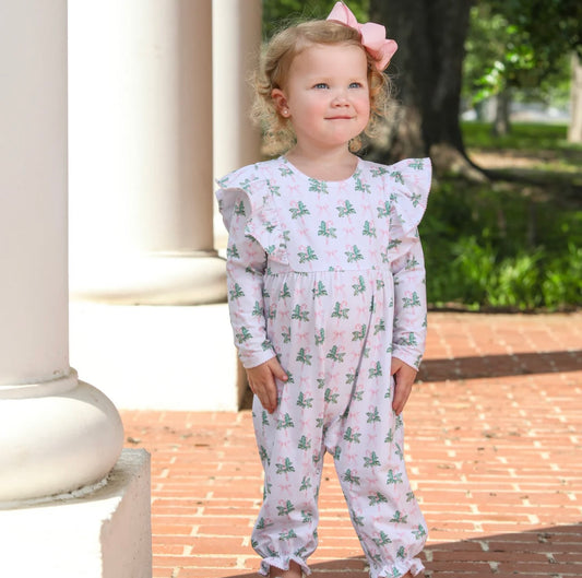 Pink Bows and Mistletoes Girls Romper