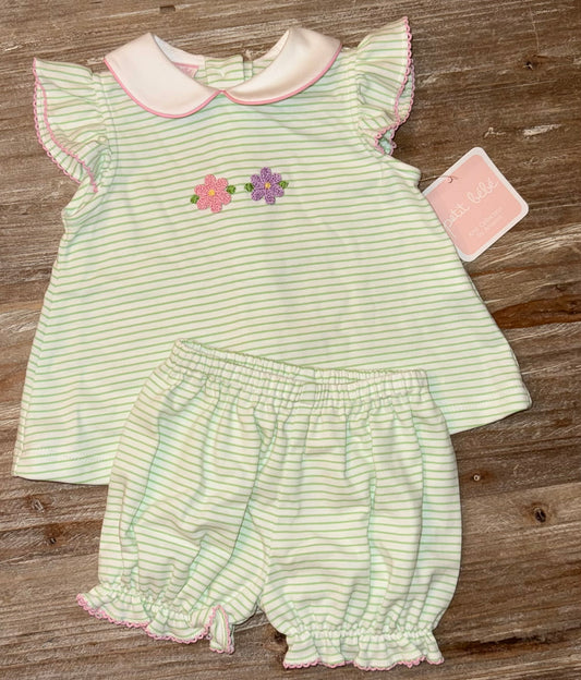 Green Knit Stripe Flower Girls Bloomer Set