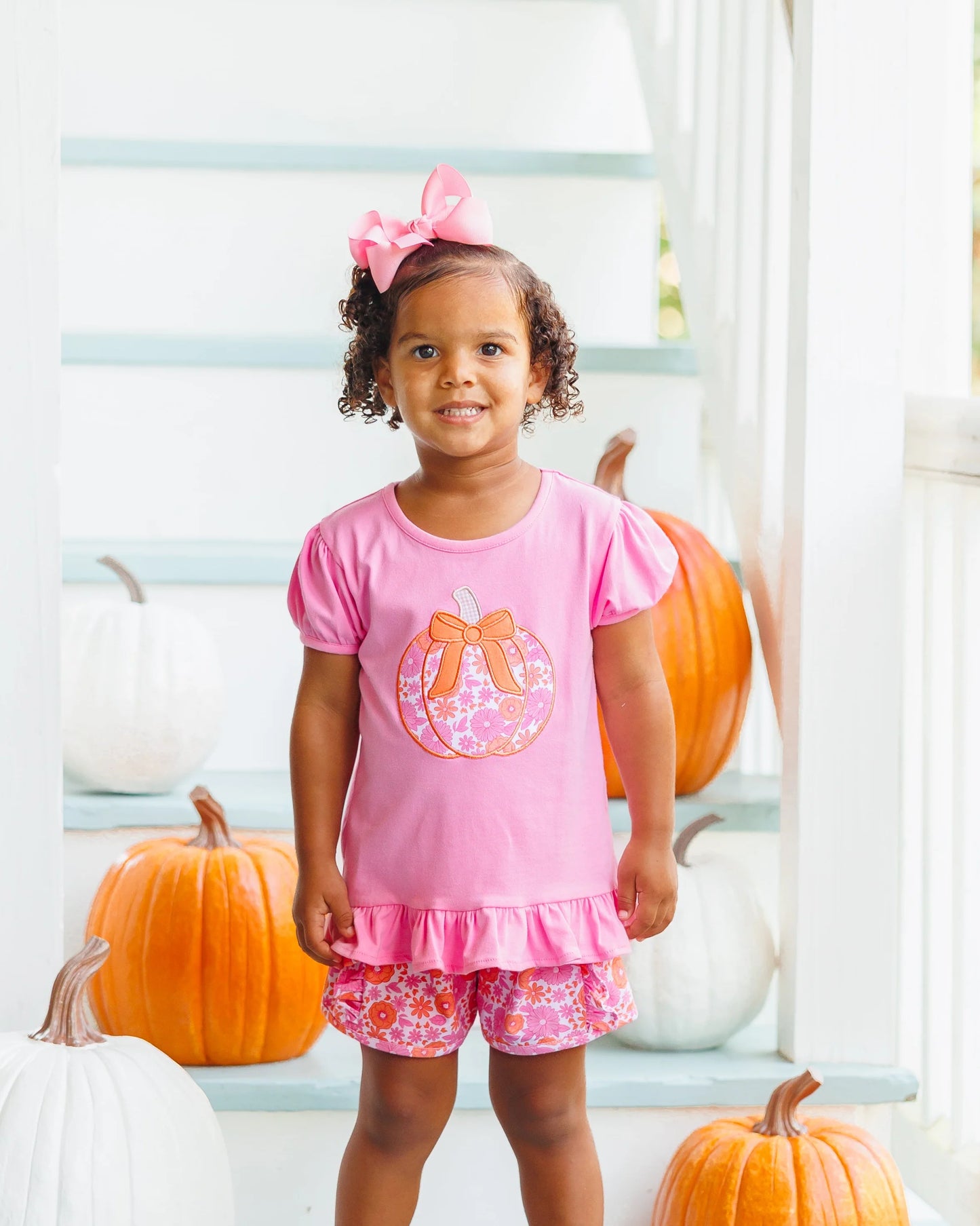 Pumpkin Petals Girls Appliqué Ruffle Short Set