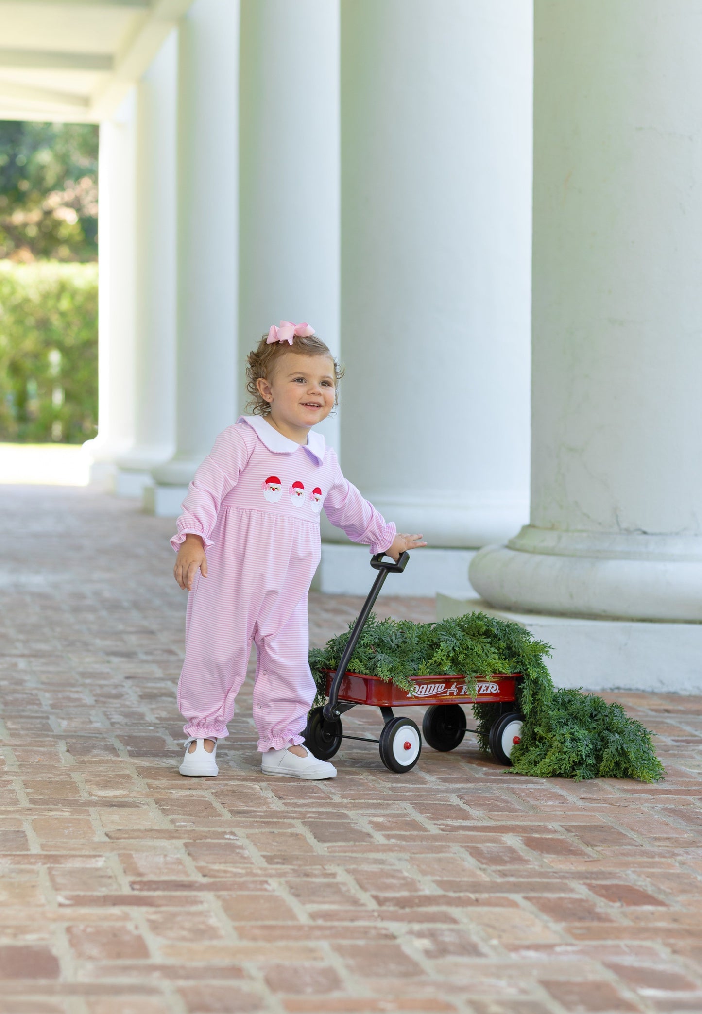 Santa Trio Girls Pink Romper