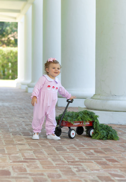 Santa Trio Girls Pink Romper