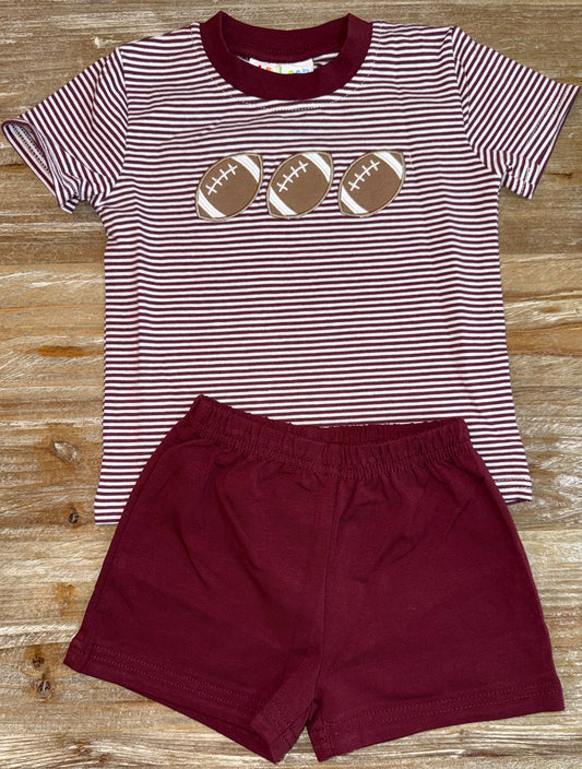 Maroon Football Trio Boys Short Set