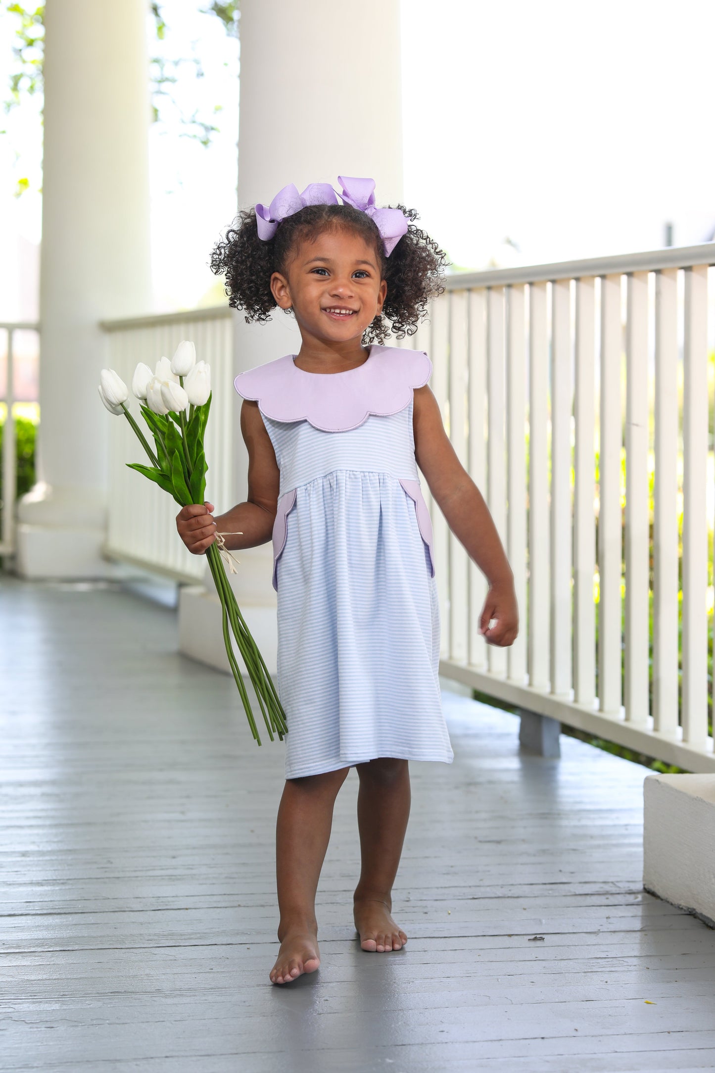 Penelope Scalloped Light Blue/Lavender Girls Dress