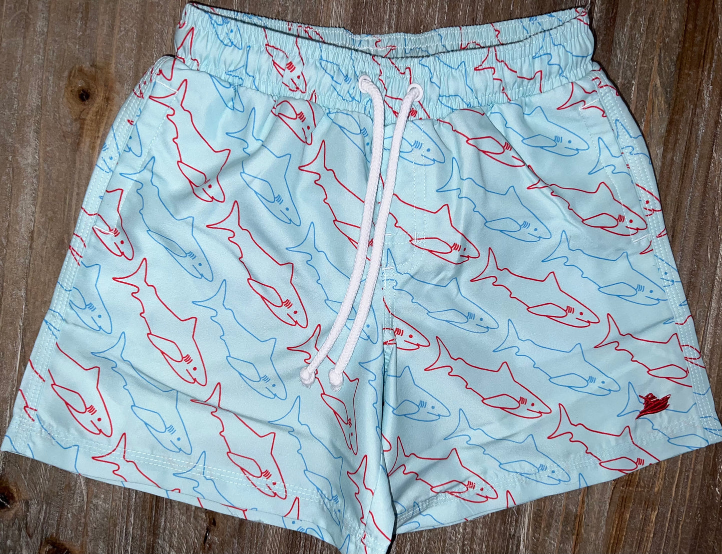 Shark Patriotic Boys Swim Shorts