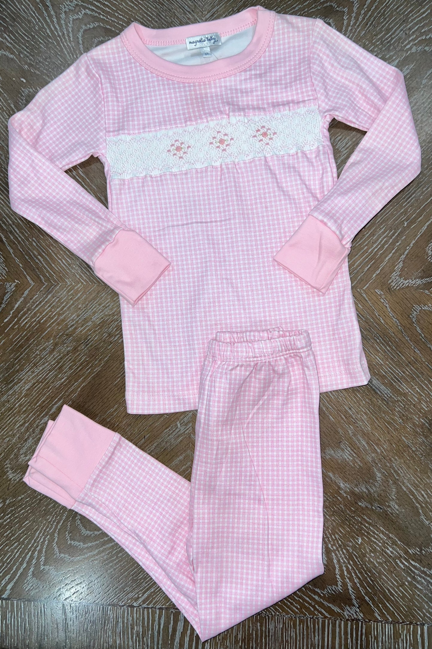 Magnolia Baby Pink Smocked Girls Pajamas