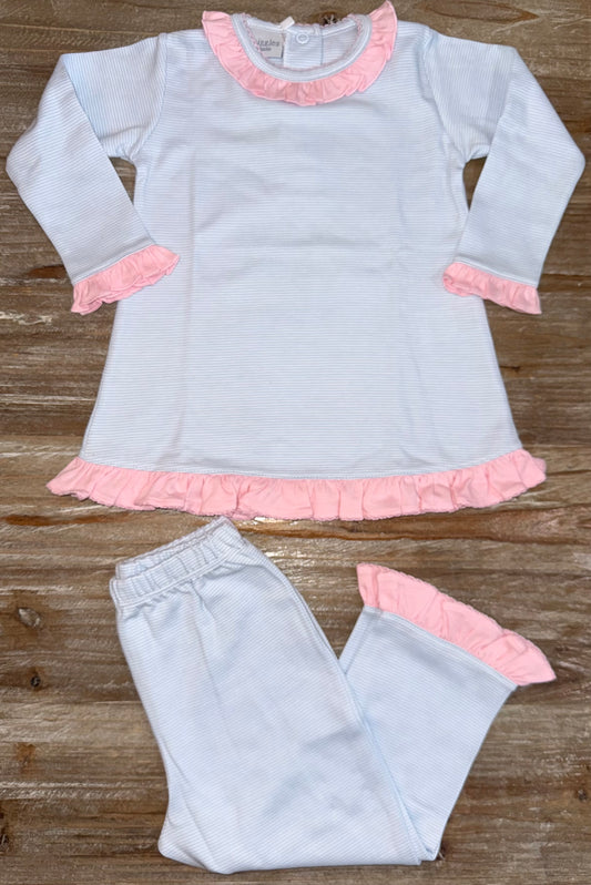 Light Blue/Pink Ruffle Pants Set