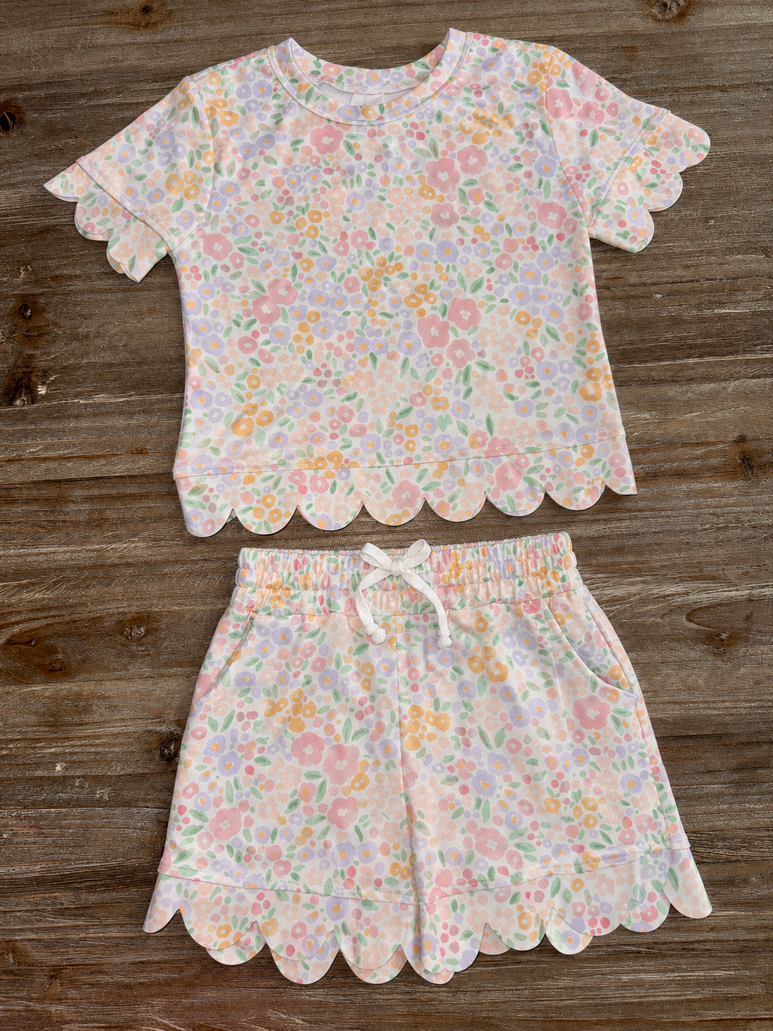 Floral Scallop Girls Short Set