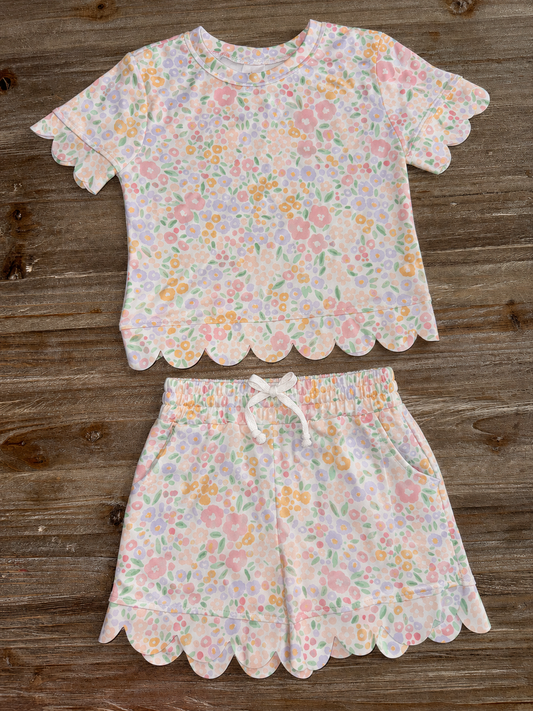 Floral Scallop Girls Short Set