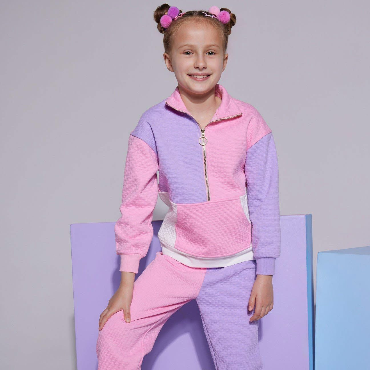 Pink & Lilac Color Block Girls Pullover