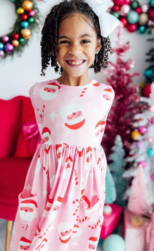 Jingle Bells Santa Girls Pocket Twirl Dress
