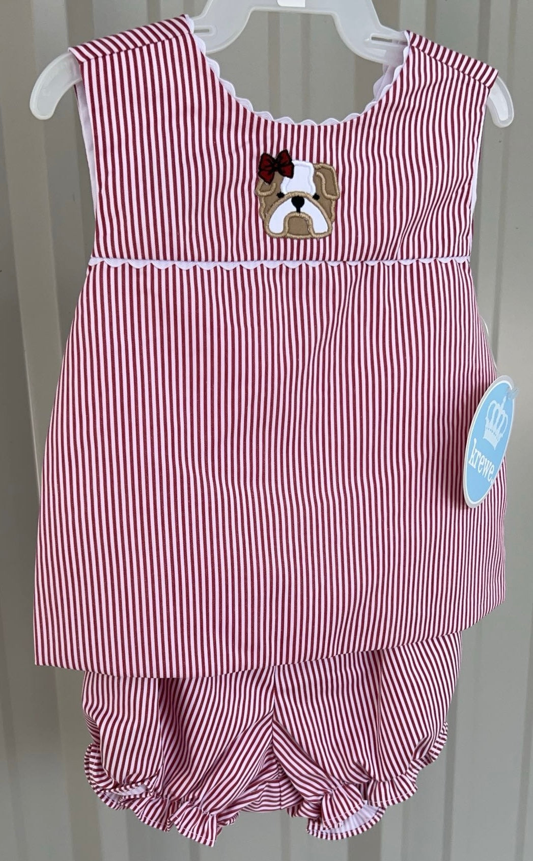 Maroon Bulldog Ric Rac Bow Girls Bloomer Set