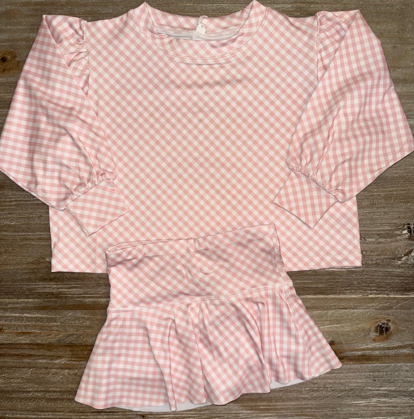 Pink Gingham Girls Puff Sleeve Top