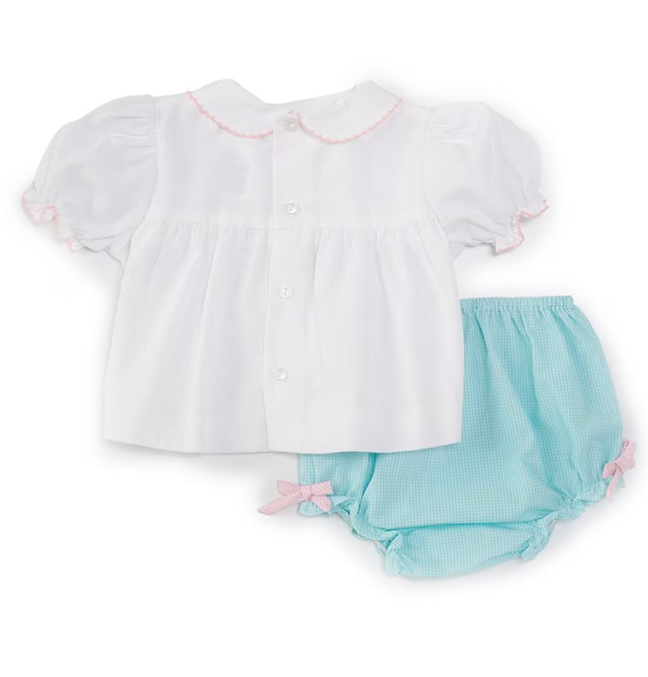 Petit Ami Aqua Check Bunny Girls Diaper Set with Bonnet