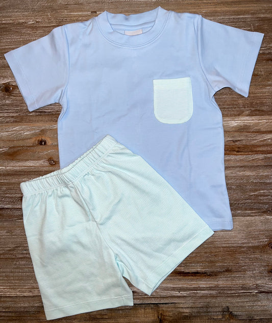 Squiggles Blue & Mint Boys Short Set with Pocket