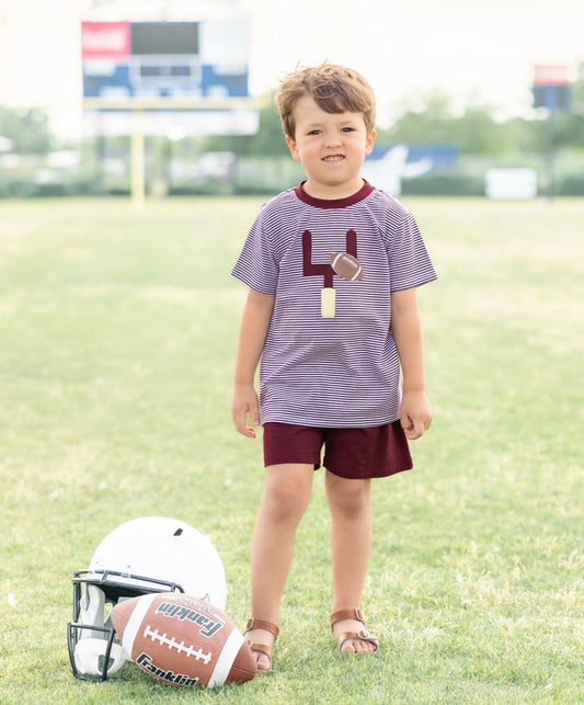 Down, Set, Hut Boys Maroon Stripe Short Set