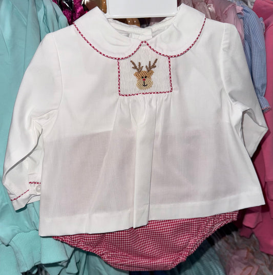 Petit Ami Boys Diaper Set with Reindeer Embroidery