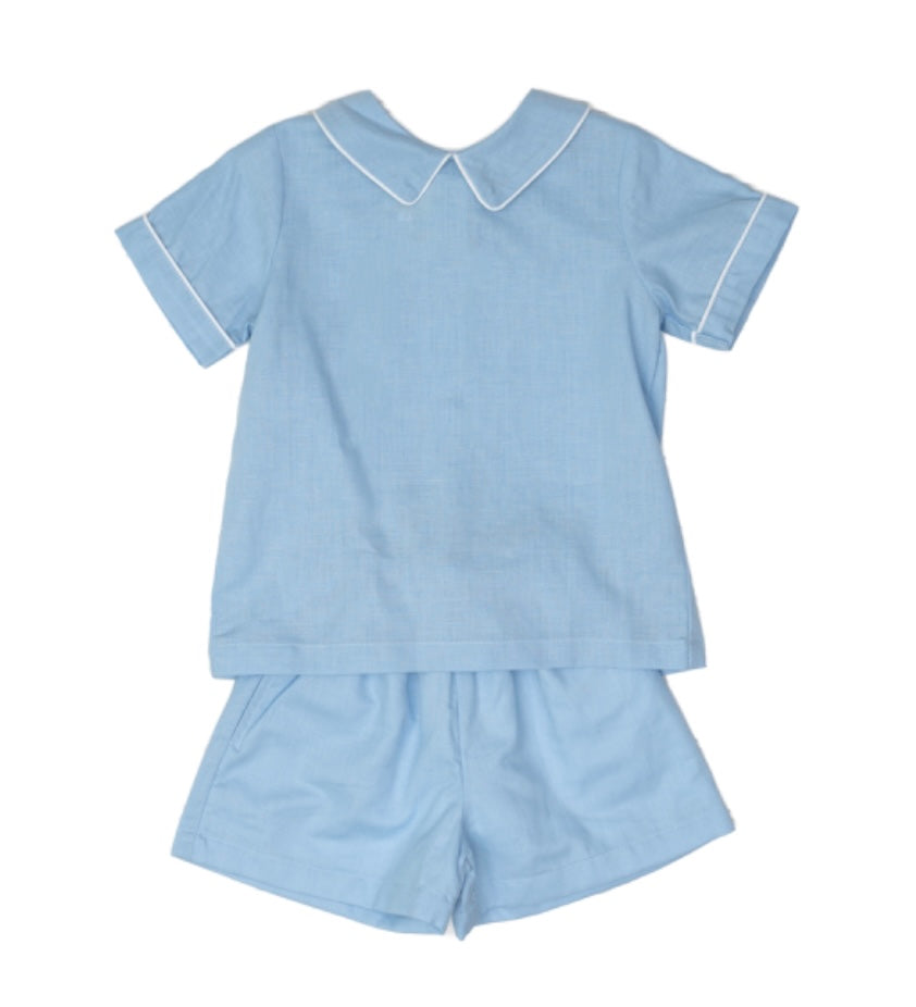 The Oaks Blue Eli Linen Boys Shorts Set