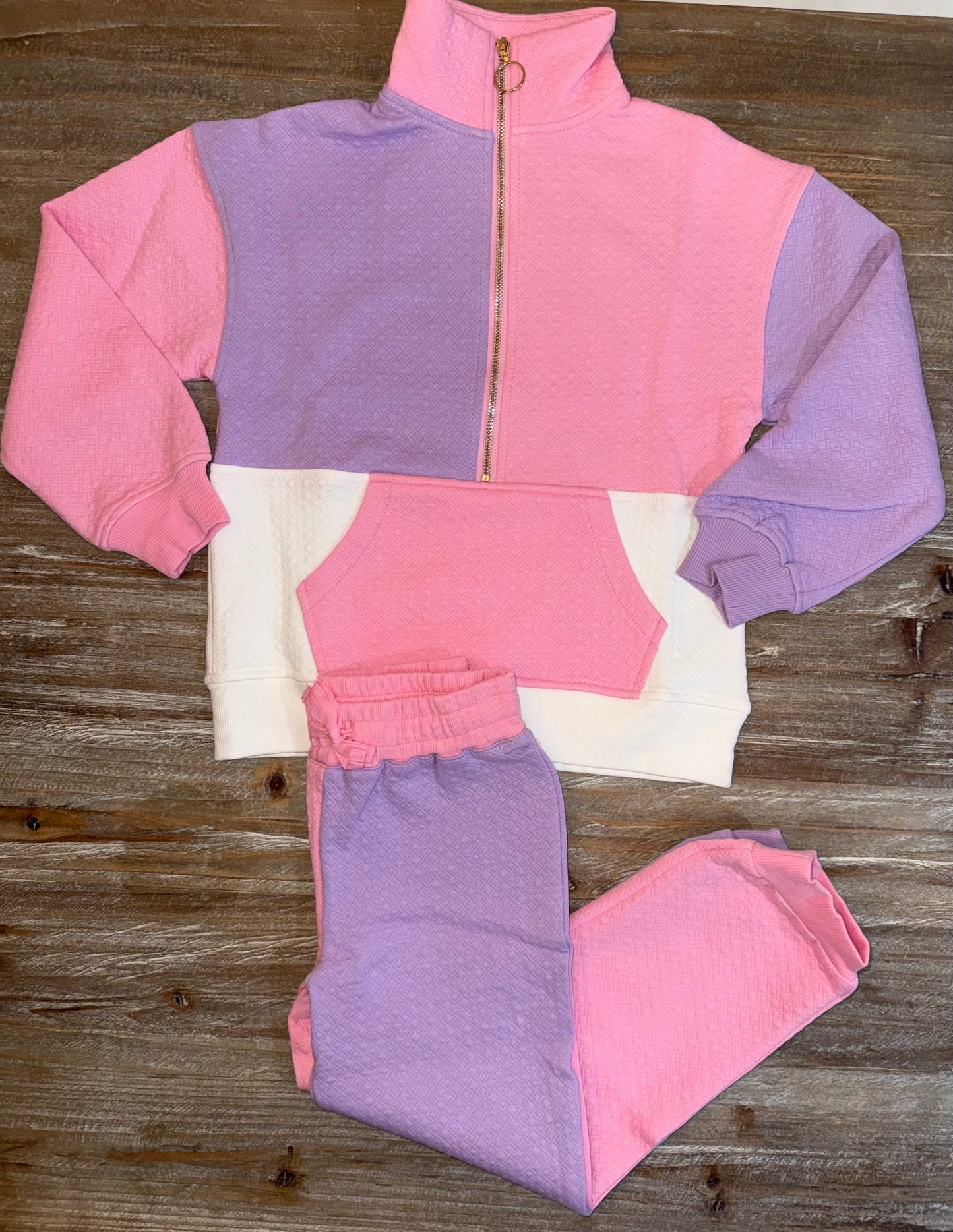 Pink & Lilac Color Block Girls Pullover