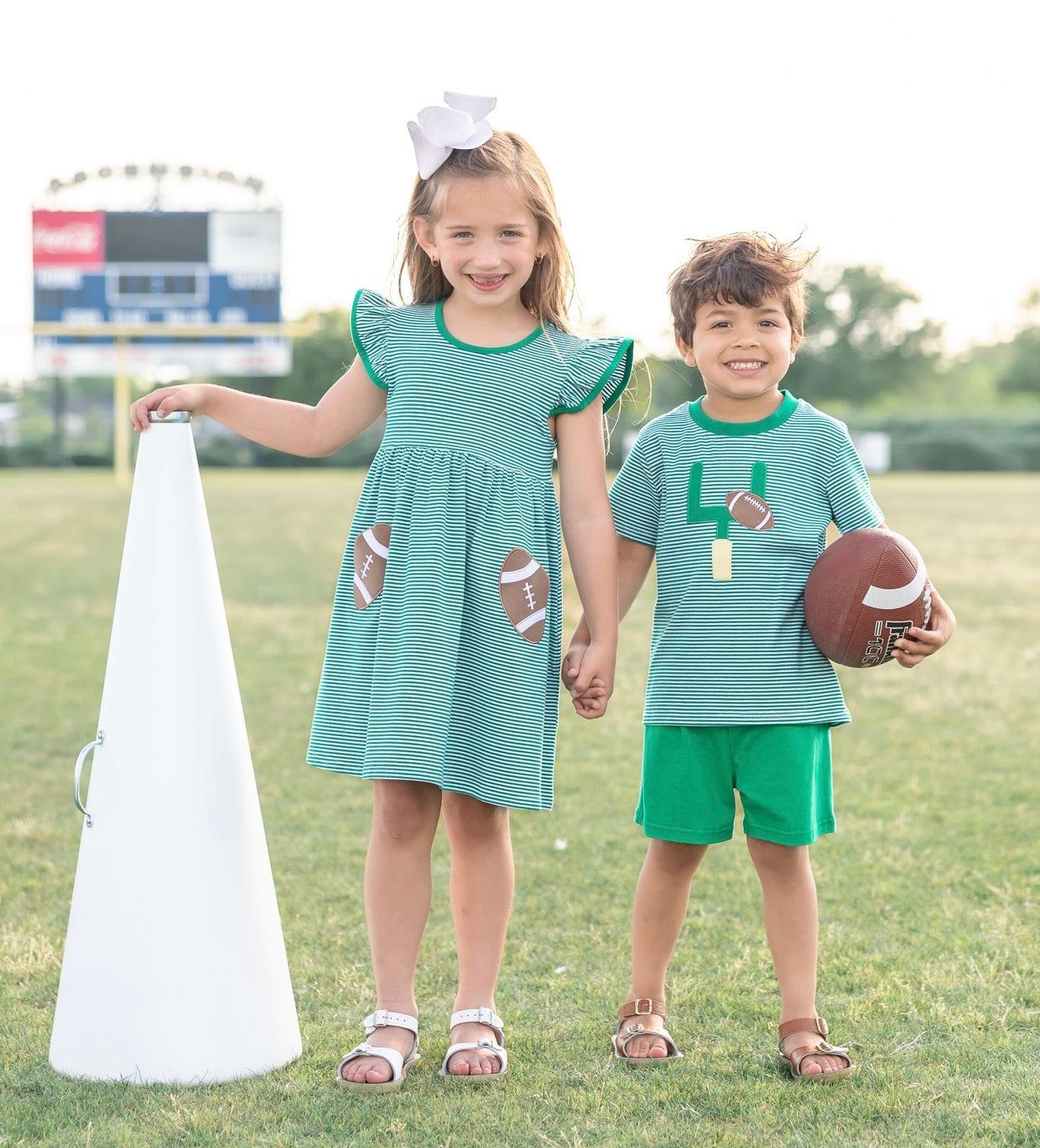 Down, Set, Hut Boys Green Stripe Short Set