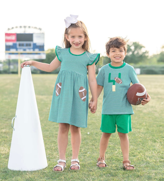 Down, Set, Hut Boys Green Stripe Short Set