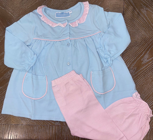 Amelia Light Pink/Blue Microgingham Girls Bloomer Pant Set