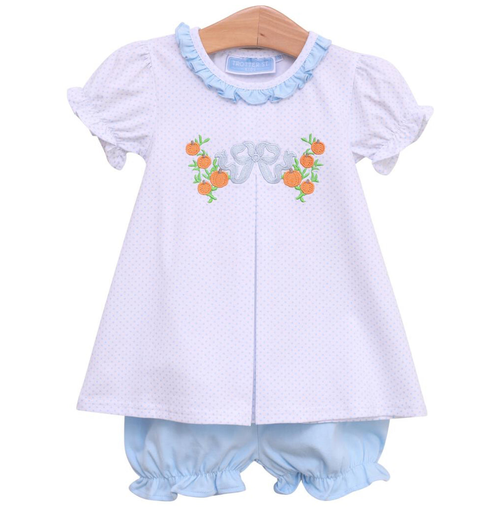 Pumpkin Embroidery Girls Bloomer Set