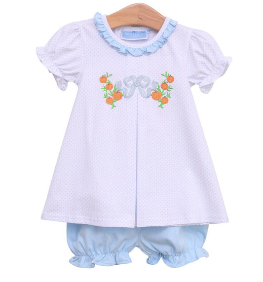 Pumpkin Embroidery Girls Bloomer Set