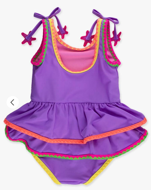 Neon Purple Crochet Girls Peplum One Piece