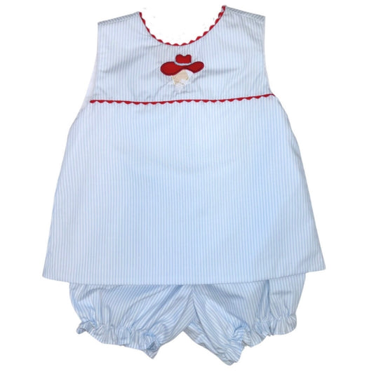 Blue Rebel Ric Rac Bow Girls Bloomer Set